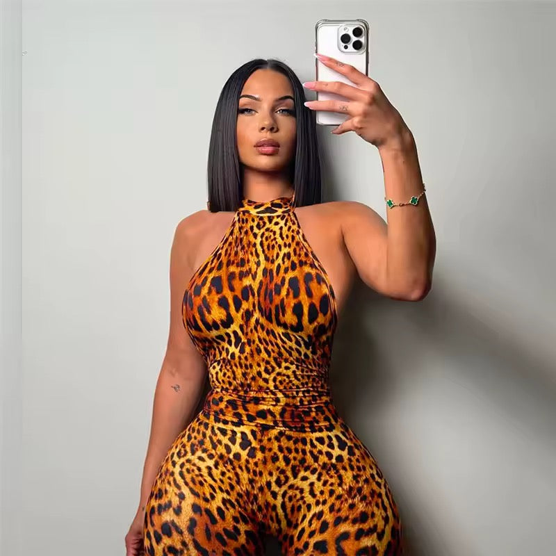 Leopard Open Back Jumpsuit