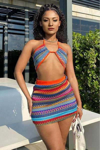 Tropical Knitted Skirt Set