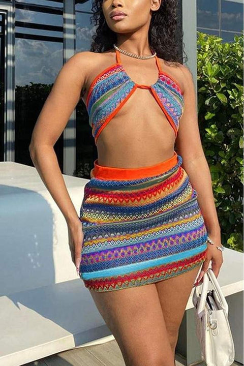Tropical Knitted Skirt Set