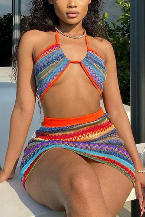 Tropical Knitted Skirt Set