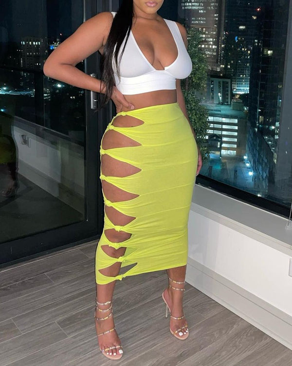 Cut Up Skirt With Crop Top Set - Miami Sexy Closet