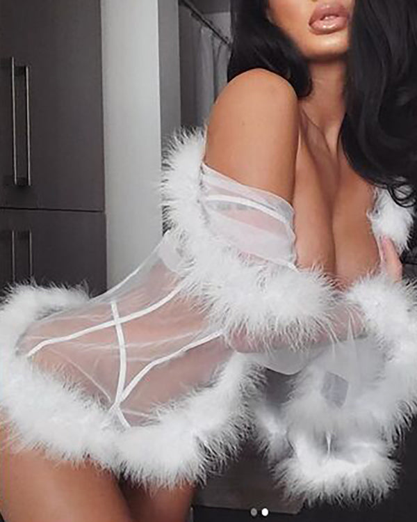 Feather Sheer Mesh Robe