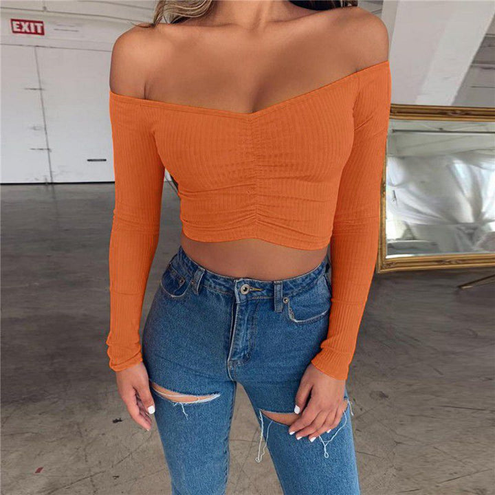 Off-the-shoulder Long-sleeve Slim Fit Crop Top - Miami Sexy Closet
