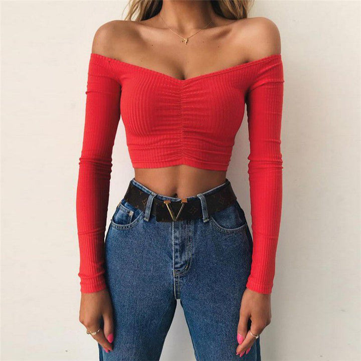 Off-the-shoulder Long-sleeve Slim Fit Crop Top - Miami Sexy Closet