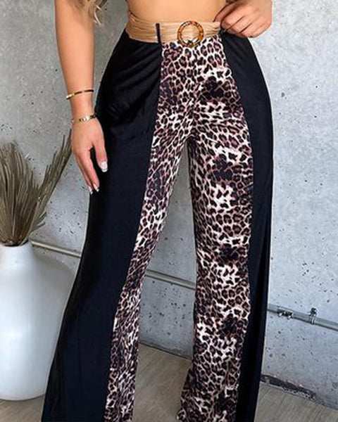 Leopard Print Halter Crop Top & Pant Set