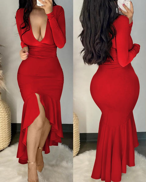 Deep V-Neck Mermaid Dress