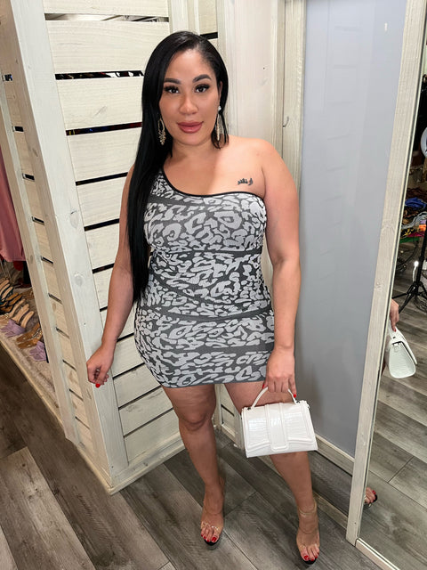 Cheeta One Sleeve Bodycon Dress
