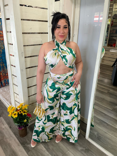 Silk Green Marble Pant Set