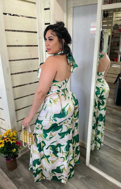 Silk Green Marble Pant Set