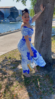 Blue Roses Skirt Set