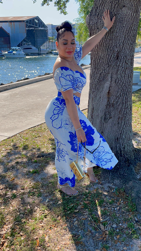 Blue Roses Skirt Set