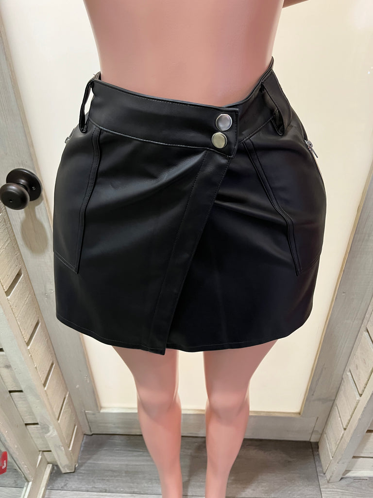Side Cut Leather Skirt