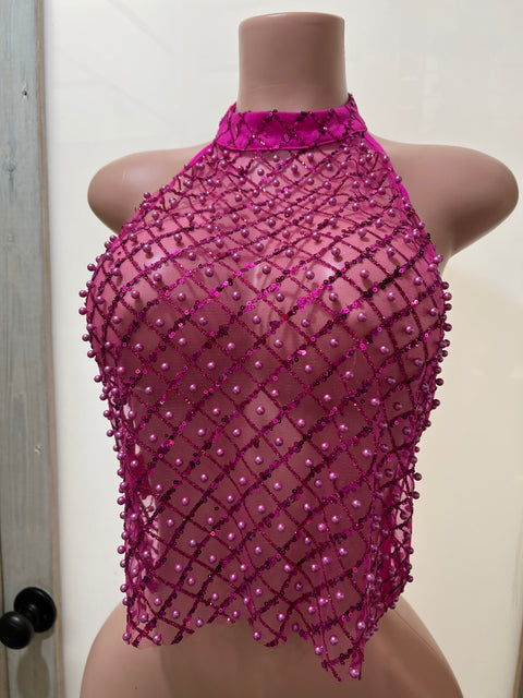 Sequin & Pearls Mesh Top