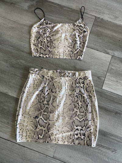 Snake Satin Skirt Set