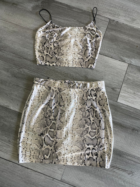 Snake Satin Skirt Set