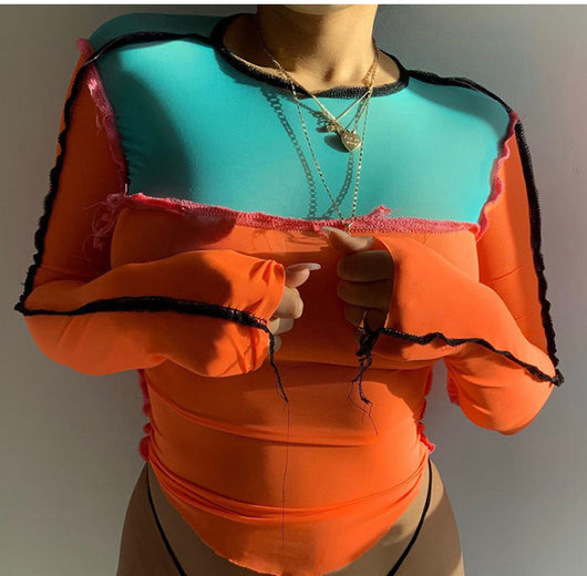 Long Sleeve Mesh Crop Top - Miami Sexy Closet