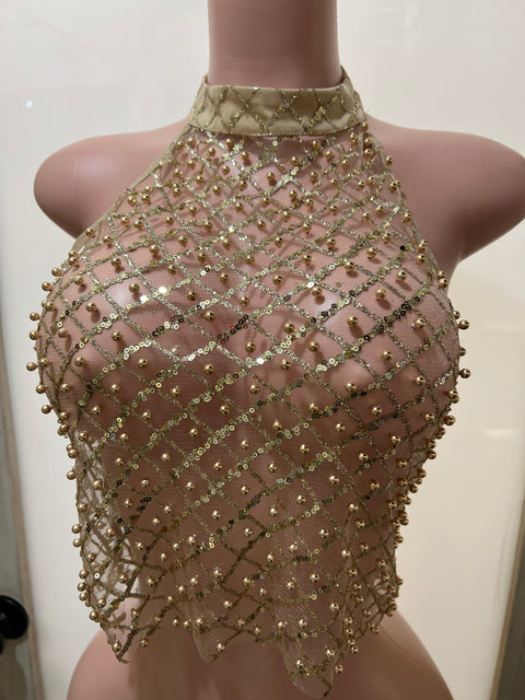Sequin & Pearls Mesh Top