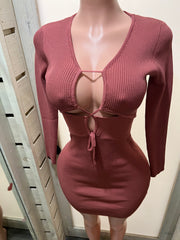 Front Cut Long Sleeve Dress