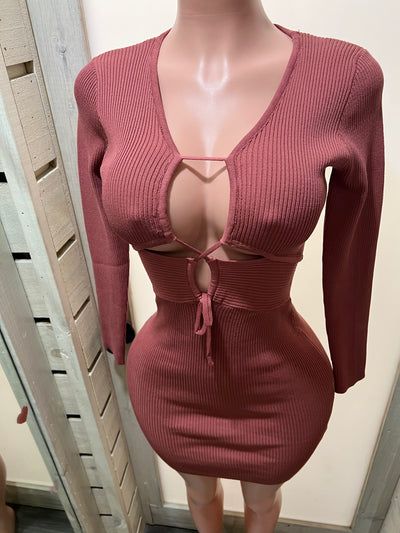 Front Cut Long Sleeve Dress