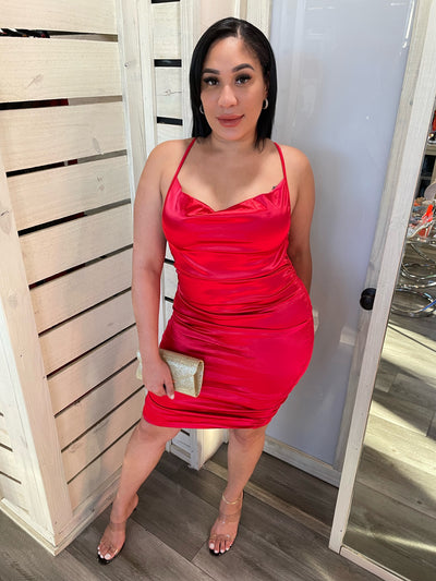 Red Satin Backless Dress