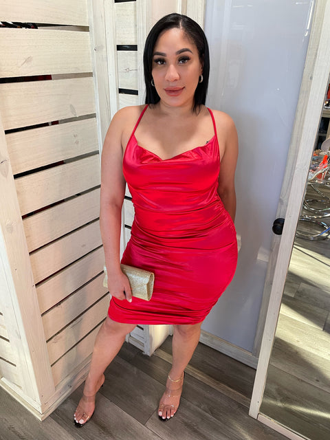 Red Satin Backless Dress