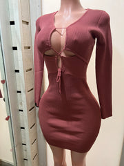 Front Cut Long Sleeve Dress