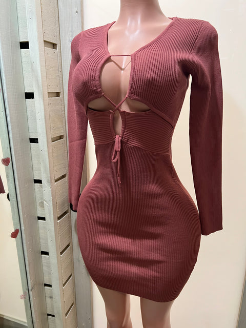 Front Cut Long Sleeve Dress