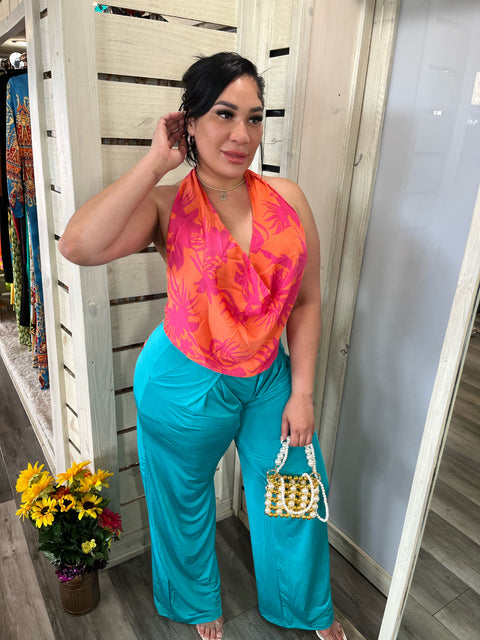 Orange Swirl Tie Up Top