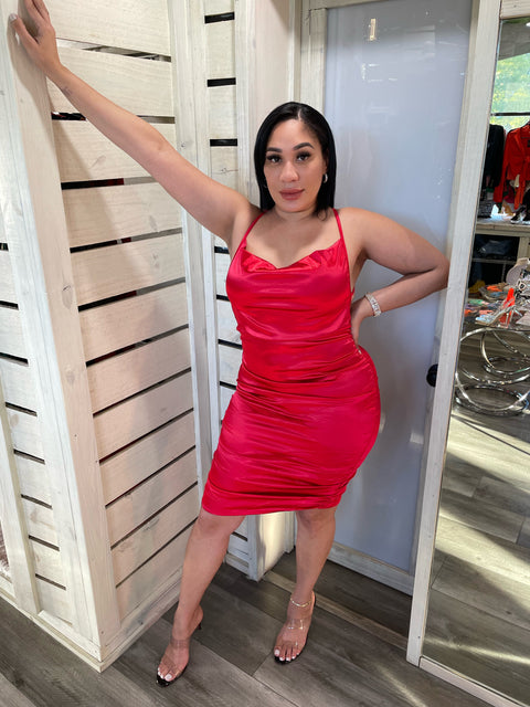 Red Satin Backless Dress