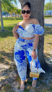 Blue Roses Skirt Set