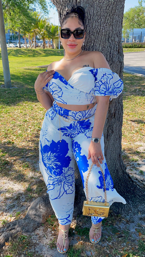 Blue Roses Skirt Set