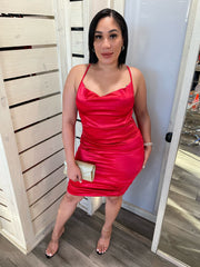 Red Satin Backless Dress